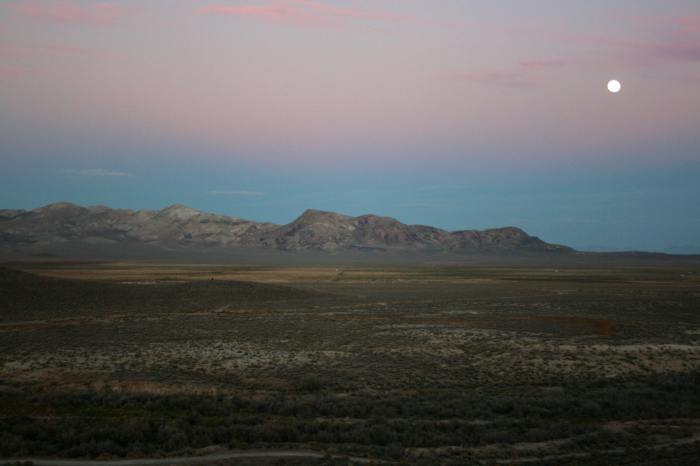 Full moon rises above the Nevada mountains