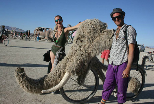 A snuffaluffagus inspired art bike at burning man