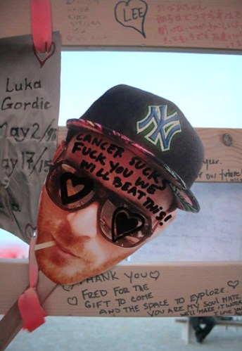 A photo of a friend in in the temple at burning man