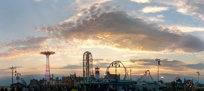 Panoramic sunset of coney island