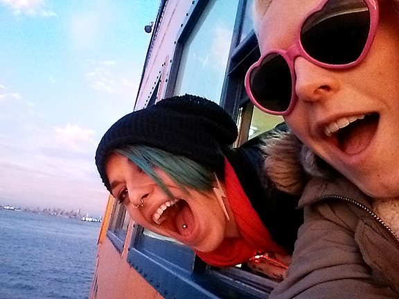 Two girls on staten island ferry