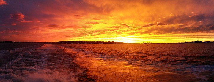 Sunset over the water