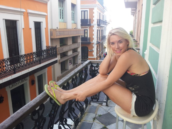 Girl on balcony Old San Juan puerto rico