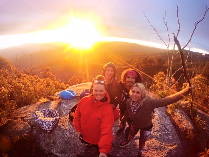 Sunset selfie group photo